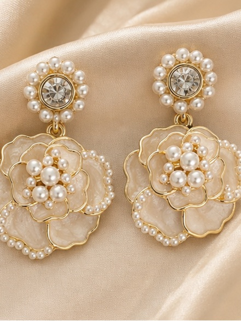 Designer Inspired Pearl Floral Drop Statement Earrings